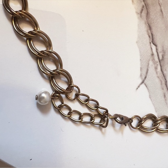 Statement Bib Necklace Gold Tone Turquoise Black And Wooden Beads Dangle Boho - Picture 5 of 6